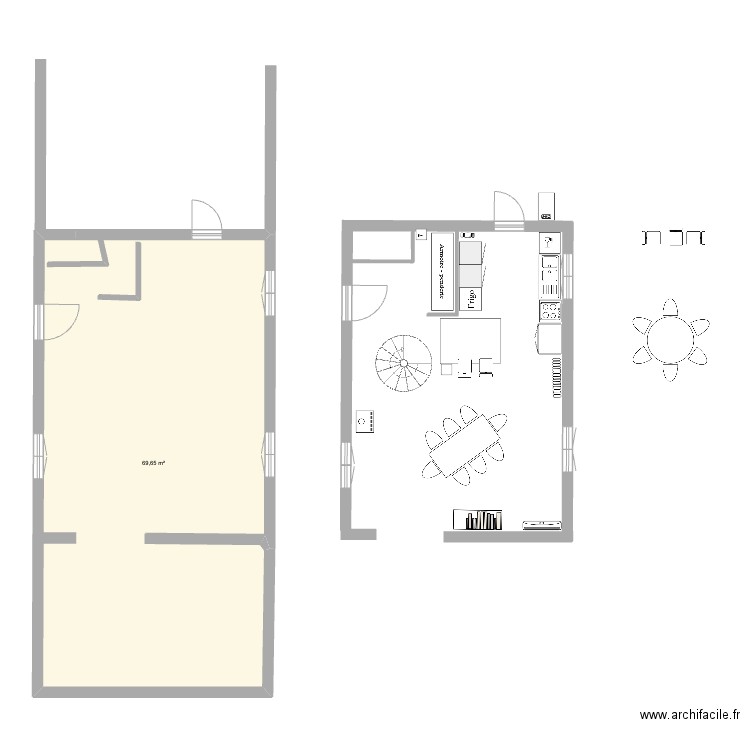 version 2. Plan de 1 pièce et 70 m2