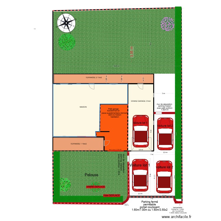 solution parking avec portail. Plan de 5 pièces et 175 m2