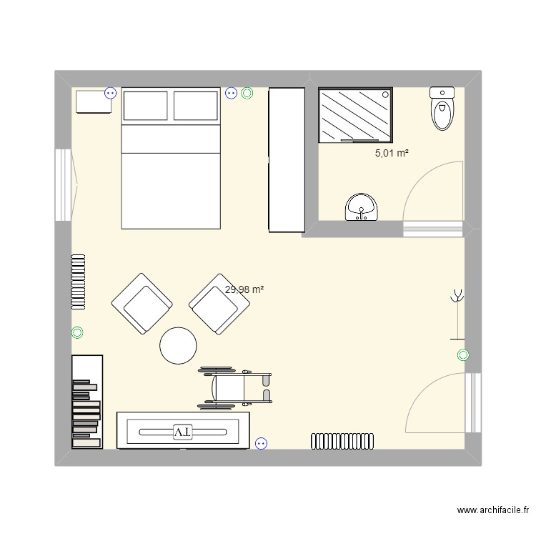 EHPAD. Plan de 2 pièces et 35 m2