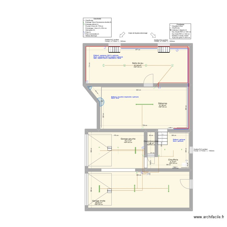 PLAN SCHMITT SOUS SOL. Plan de 6 pièces et 107 m2