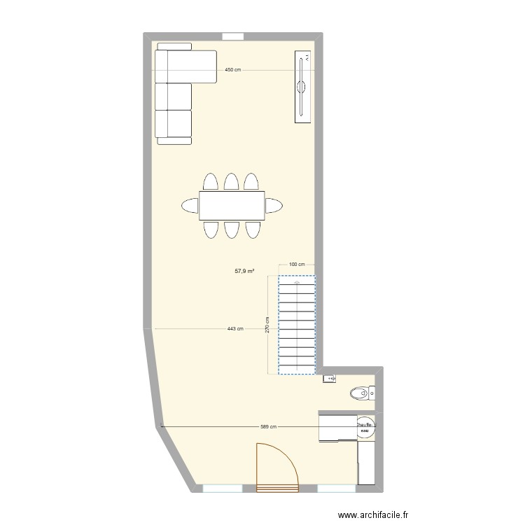 Plan Charlène. Plan de 1 pièce et 58 m2