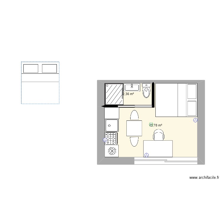 Studio V1. Plan de 2 pièces et 15 m2