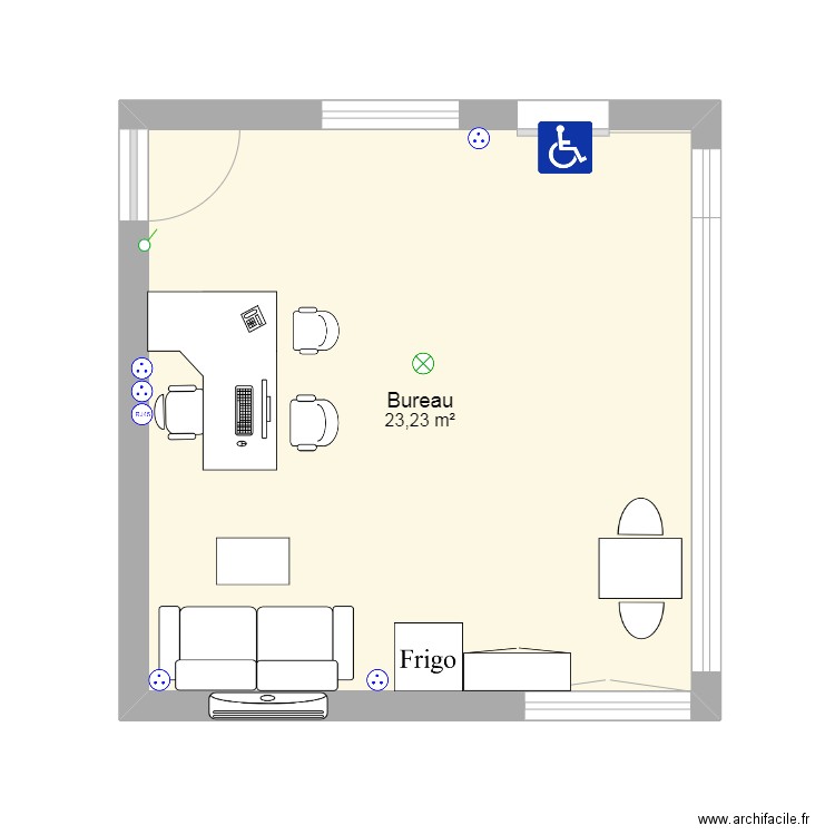 bureau. Plan de 1 pièce et 23 m2