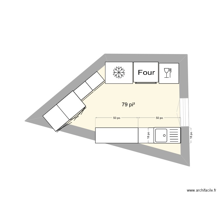 Cuisine. Plan de 1 pièce et 7 m2