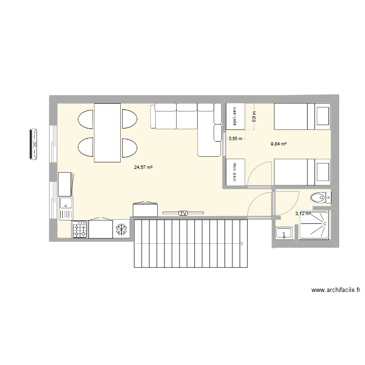 STUBEJ. Plan de 3 pièces et 38 m2