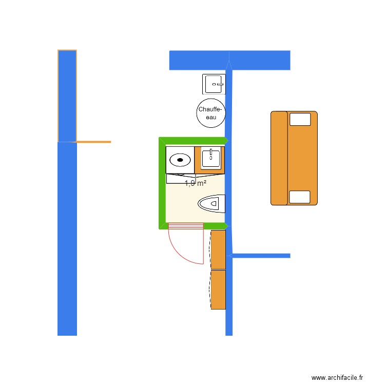 NIEUL Buanderie/WC v2. Plan de 1 pièce et 2 m2