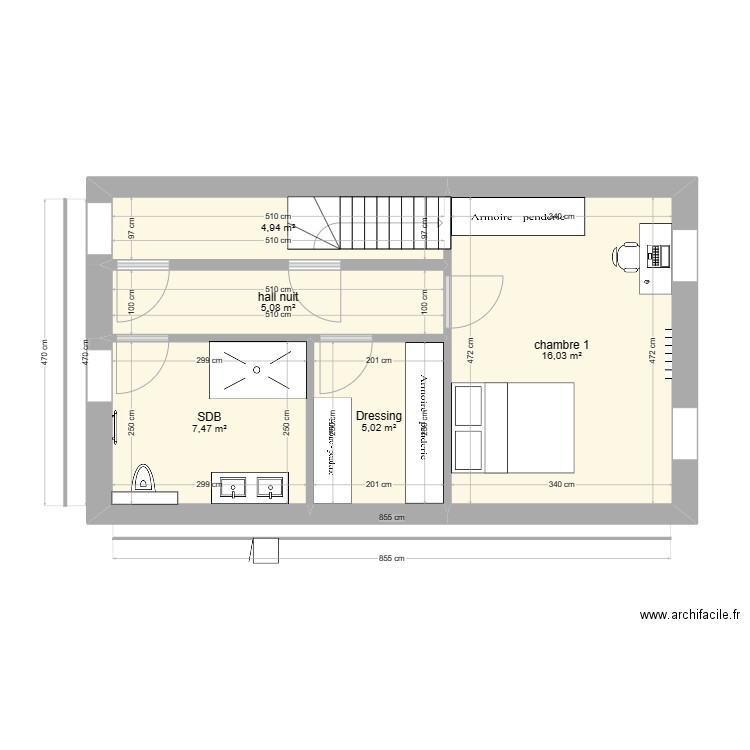 ETAGE 1. Plan de 5 pièces et 39 m2