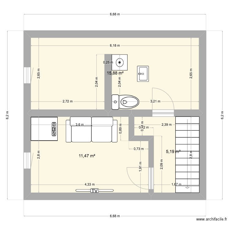 plan de masse. Plan de 3 pièces et 33 m2