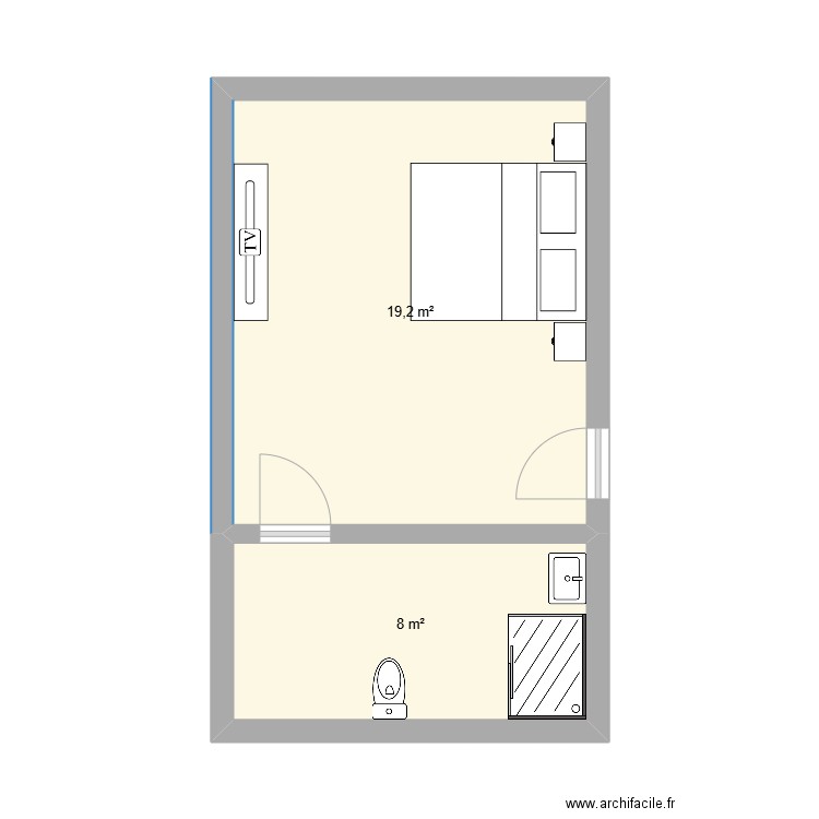 SDB 2. Plan de 2 pièces et 27 m2