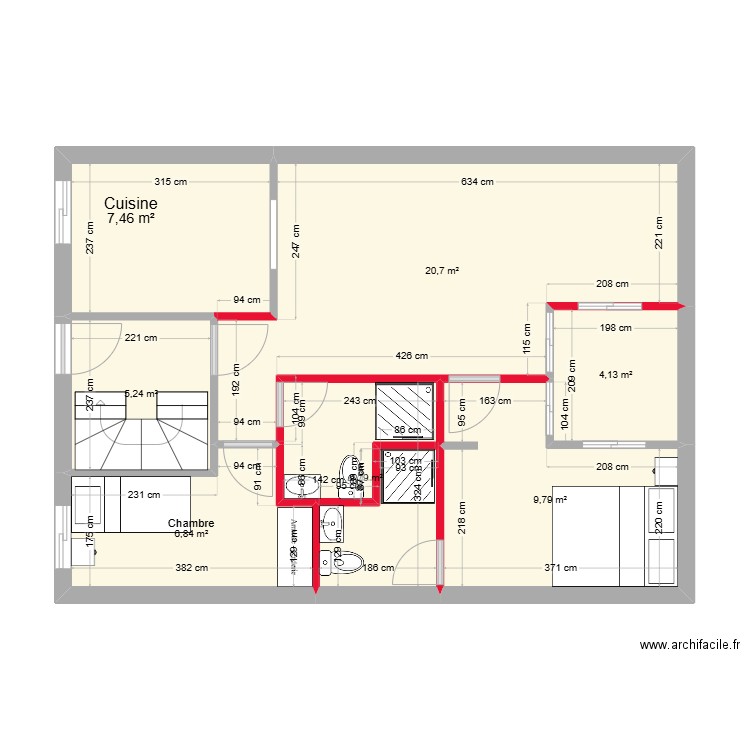 TANGER RDC . Plan de 7 pièces et 61 m2