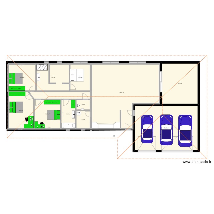 maison L. Plan de 12 pièces et 260 m2