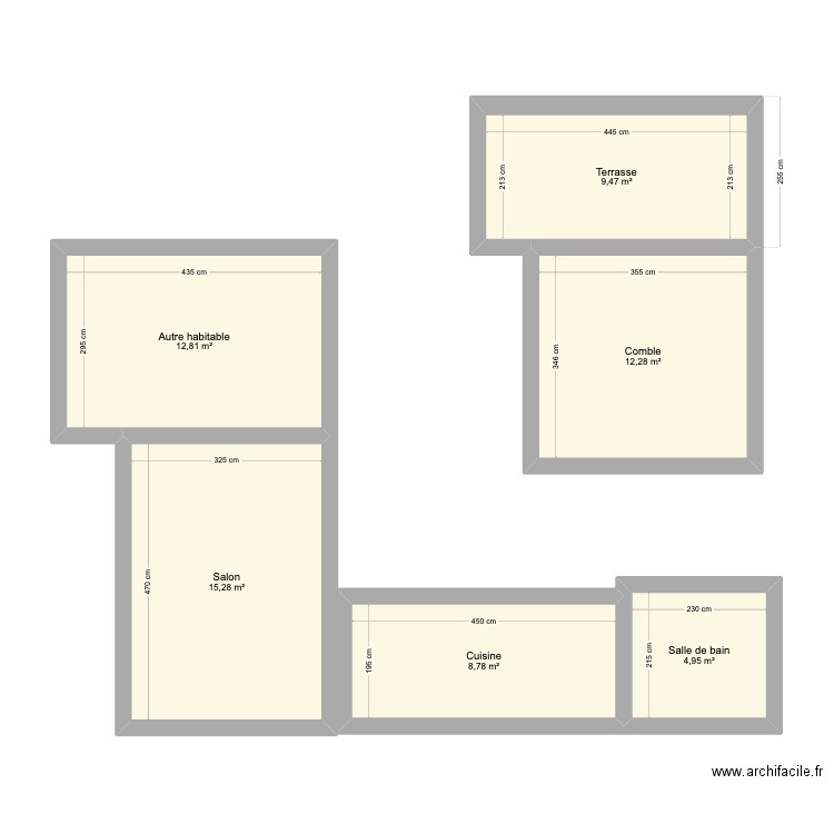 cascada. Plan de 6 pièces et 64 m2