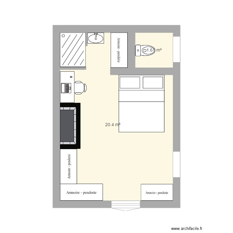 CH3. Plan de 2 pièces et 22 m2