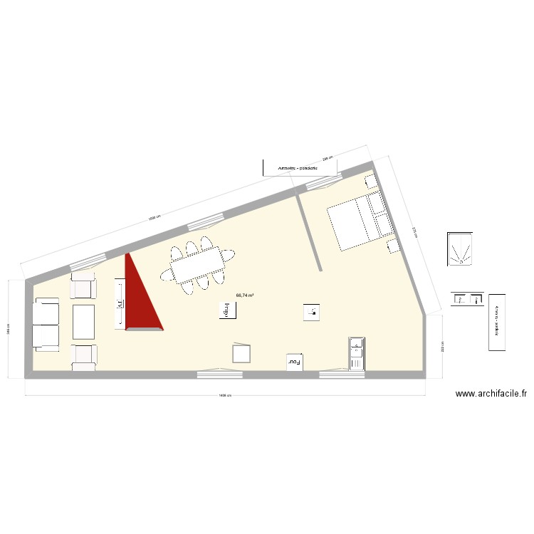 PATIV_R+3 gauche_v2. Plan de 2 pièces et 70 m2