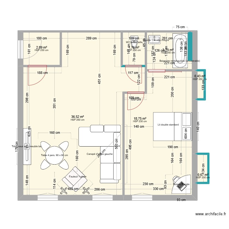 V3 Sophie Mezzanine RDC. Plan de 7 pièces et 65 m2