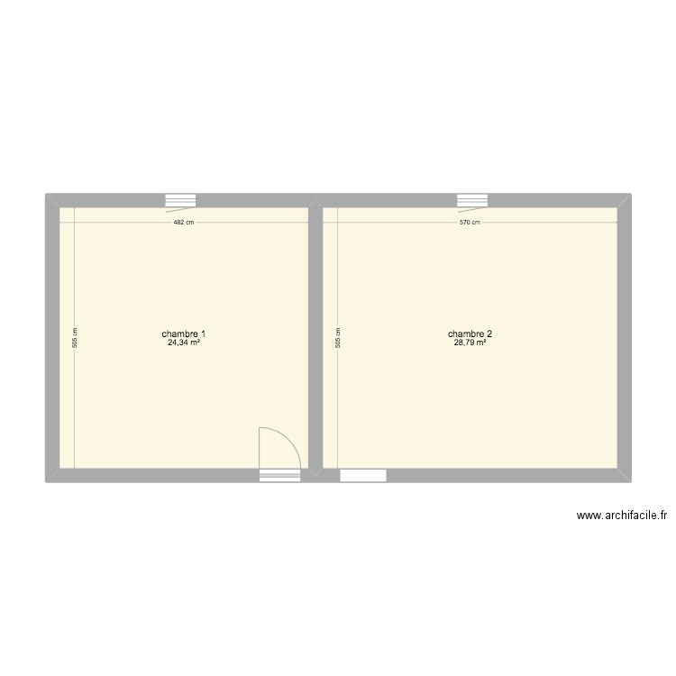 étage chambre 1 et 2 . Plan de 2 pièces et 53 m2