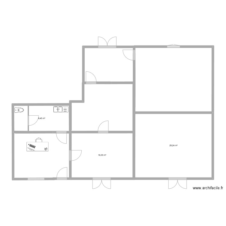 pcsecu3. Plan de 3 pièces et 54 m2