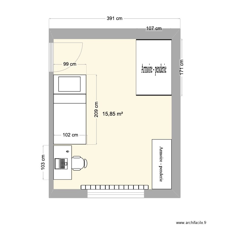 Hadrien. Plan de 1 pièce et 16 m2