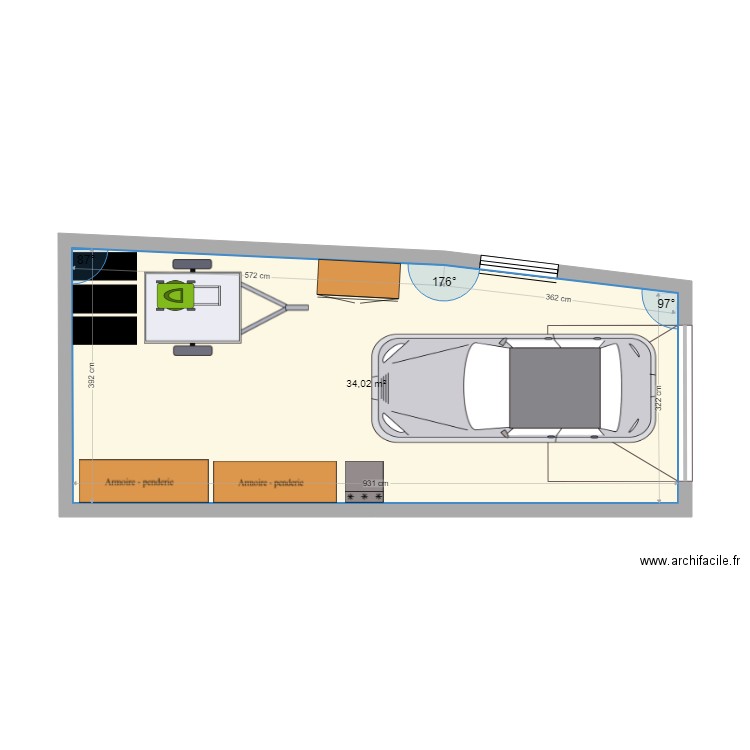 Vauxsous-sol. Plan de 1 pièce et 34 m2