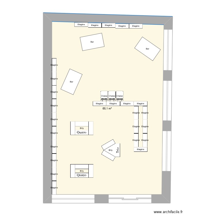 magasin L. Plan de 1 pièce et 65 m2