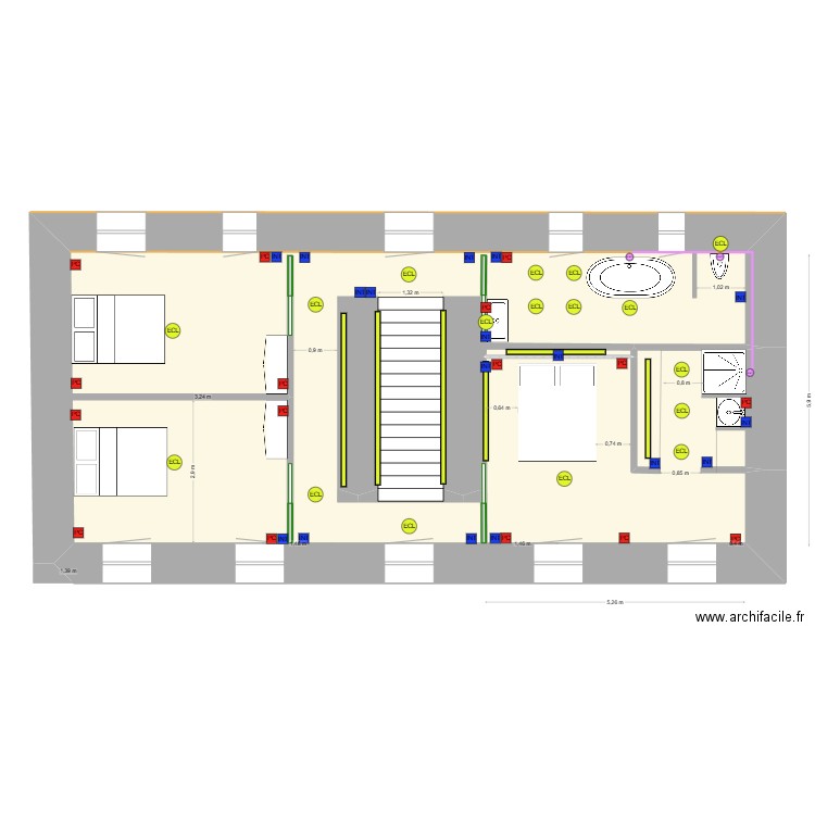 1er étage couleur 160325 avec utilités. Plan de 1 pièce et 79 m2