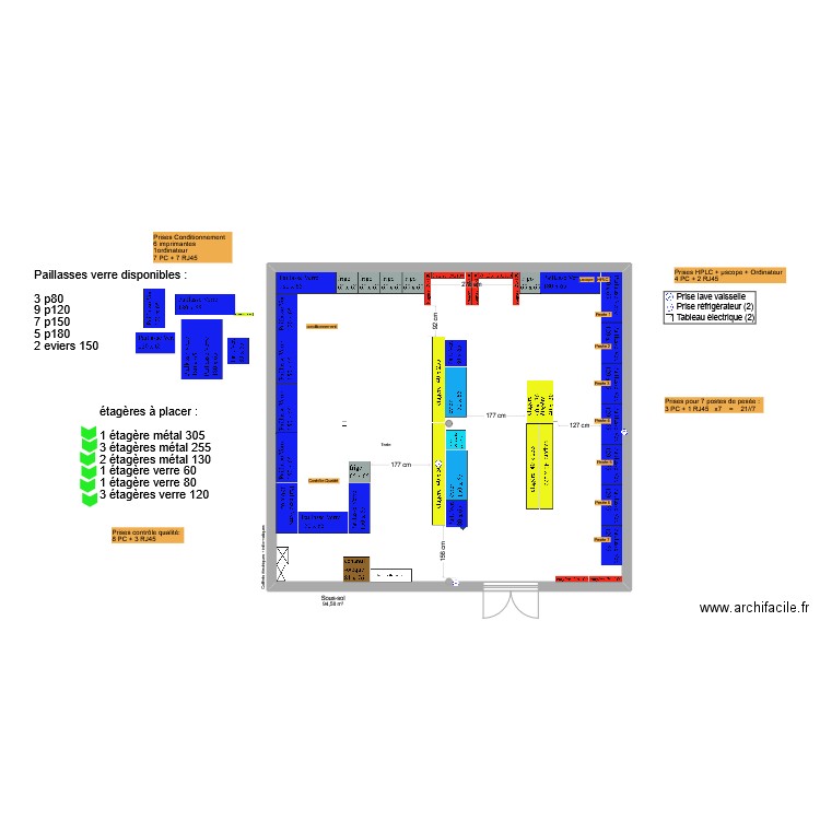 Aromes labos temporaires essais V4 (redispatch). Plan de 1 pièce et 95 m2