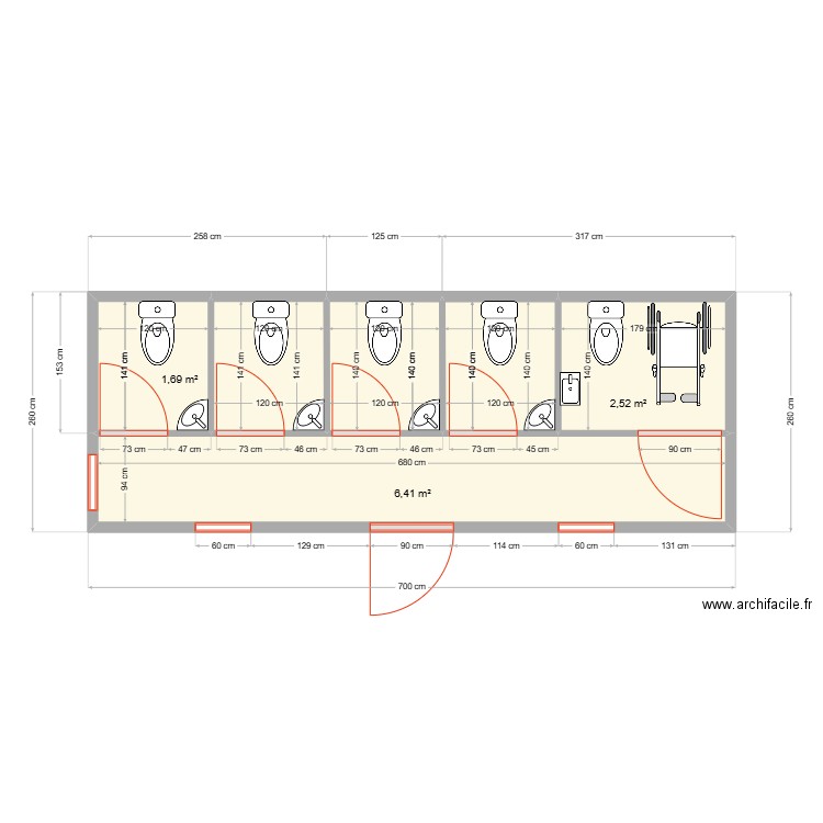 WC FEMME. Plan de 6 pièces et 16 m2