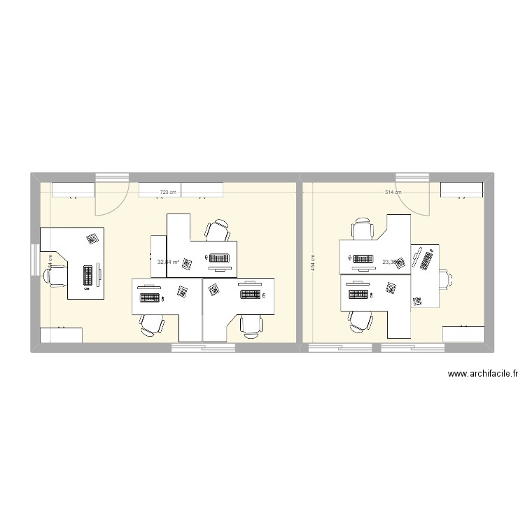 Bureau maint 2. Plan de 2 pièces et 56 m2