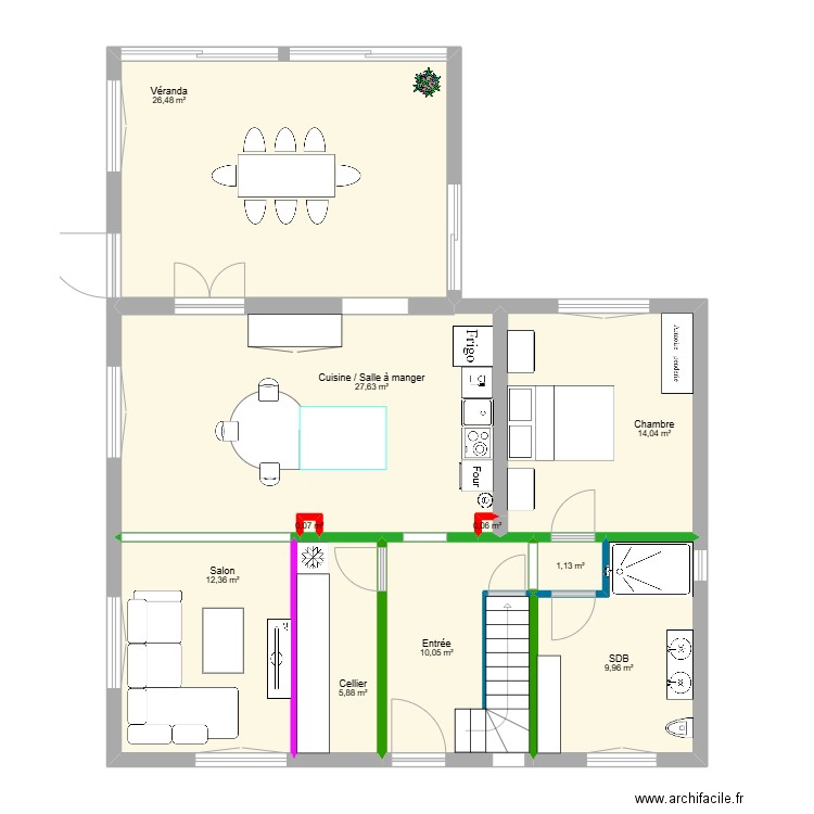 Kuku RDC meublé. Plan de 10 pièces et 108 m2