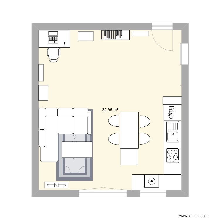 Projet appart V2. Plan de 1 pièce et 33 m2