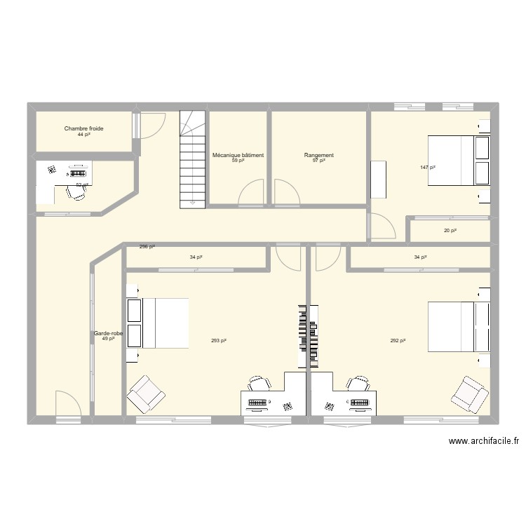 sssol. Plan de 12 pièces et 132 m2