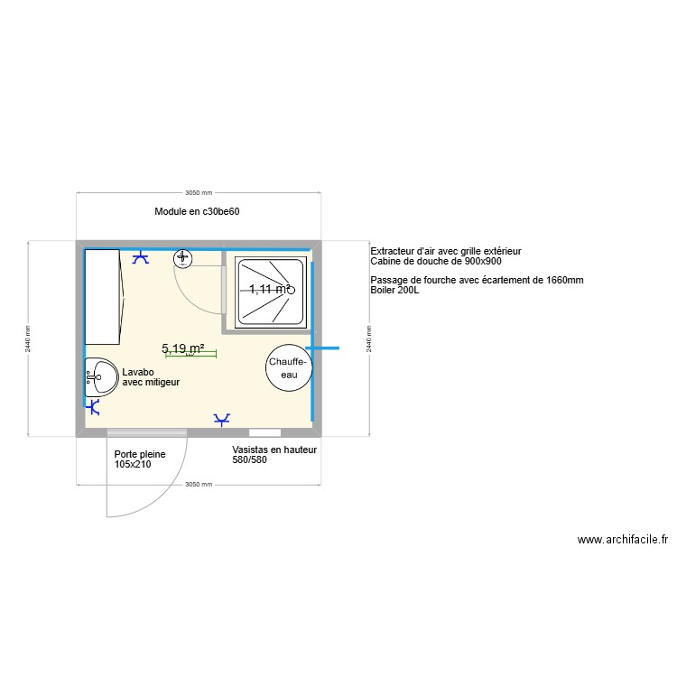 SNCB Liège V2. Plan de 2 pièces et 6 m2