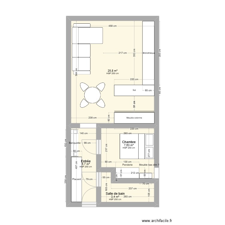 EMAC - Alex Knokke - SAM Cuisine. Plan de 4 pièces et 43 m2