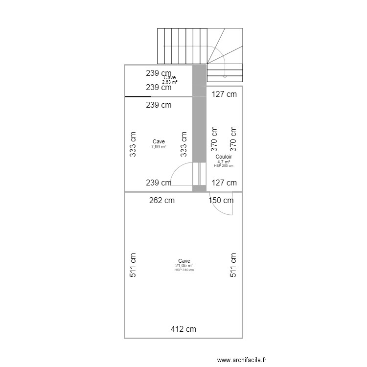 Sous-sol. Plan de 4 pièces et 36 m2