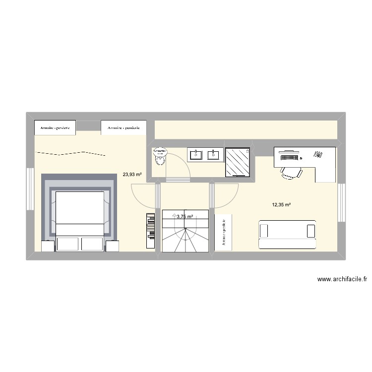 Etage - Bethune. Plan de 3 pièces et 40 m2