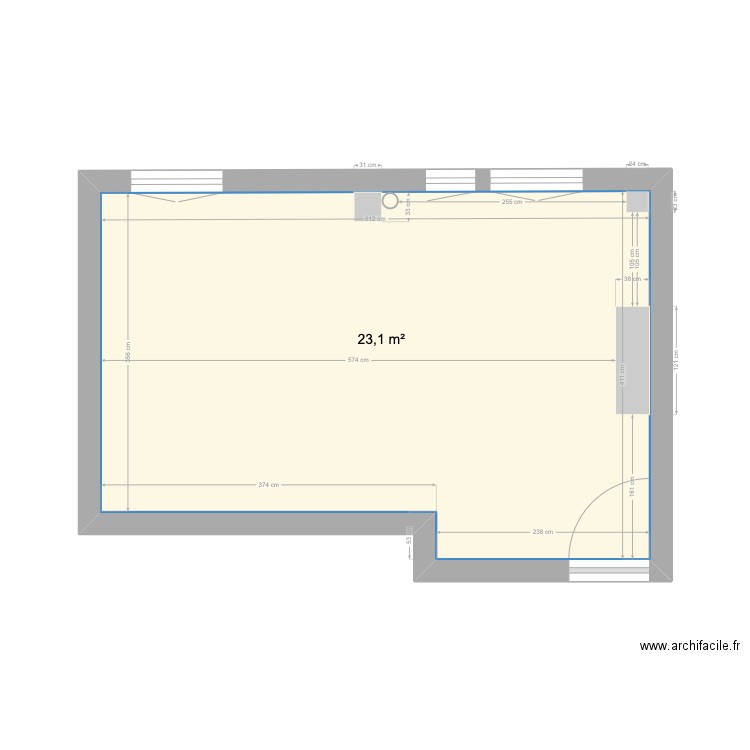 23 r de nanterre. Plan de 1 pièce et 23 m2