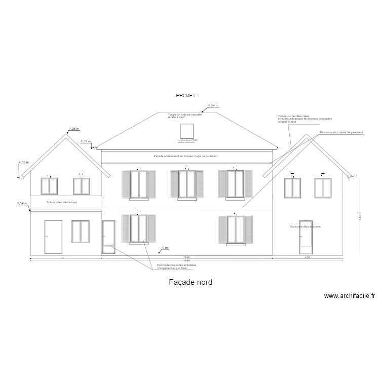 Façade nord projet 2. Plan de 0 pièce et 0 m2