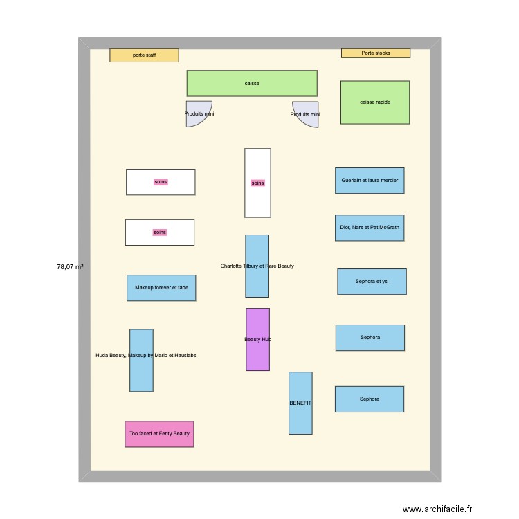 sephora. Plan de 1 pièce et 78 m2