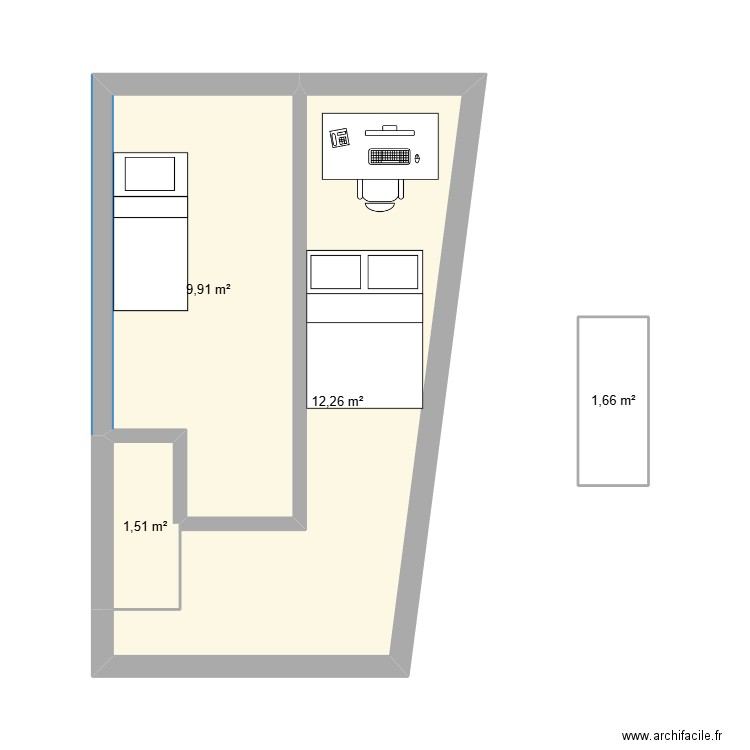 chambre. Plan de 4 pièces et 25 m2