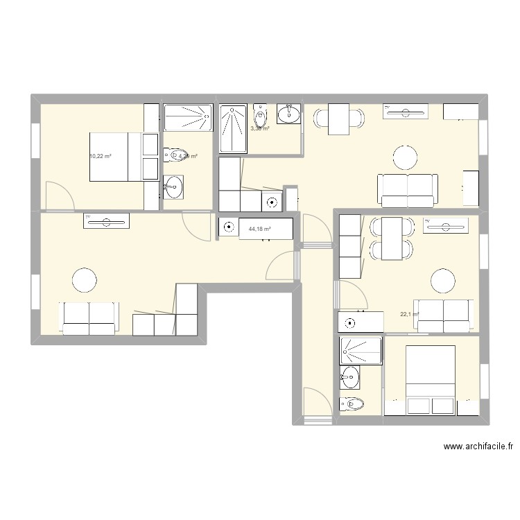 st philippe 2 2 f2 1 studio. Plan de 5 pièces et 84 m2