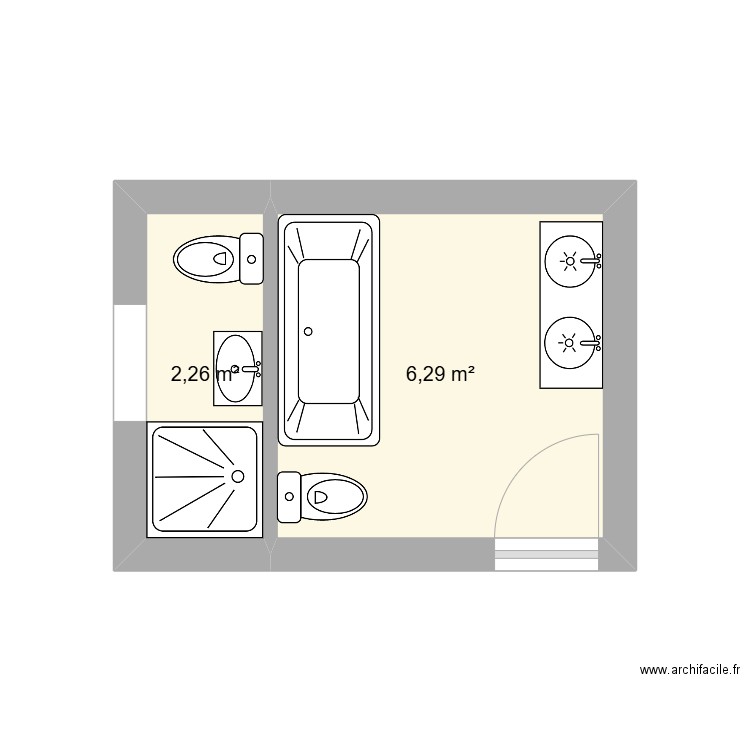 SALLE DE BAIN 1ER ETAGE. Plan de 2 pièces et 9 m2