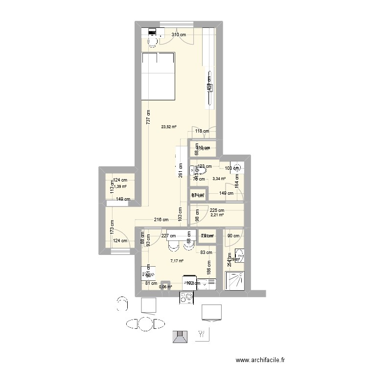 T1 henri seillon V1. Plan de 10 pièces et 42 m2