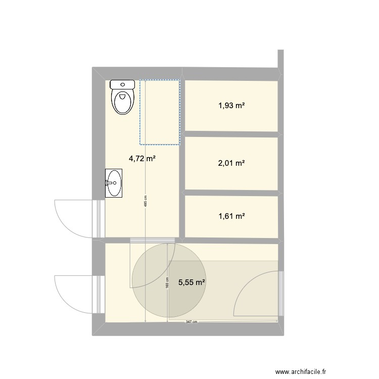 SANITAIRE1. Plan de 5 pièces et 16 m2