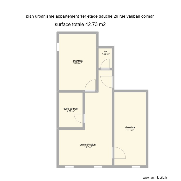 plan finale 1er etage gauche. Plan de 5 pièces et 43 m2