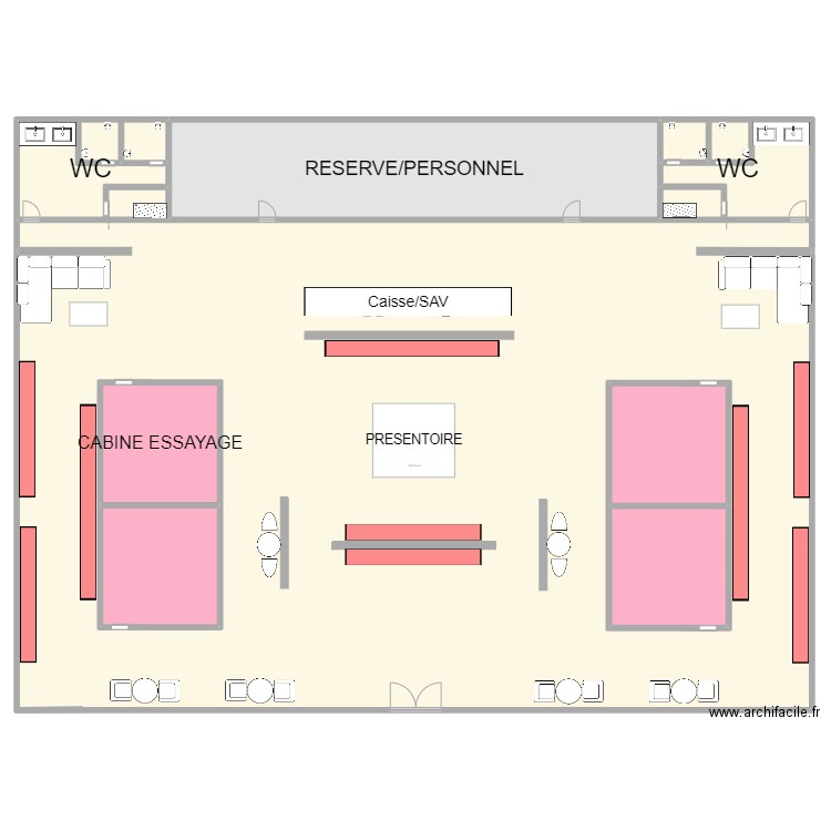 Dessine un magasin 1. Plan de 8 pièces et 1780 m2