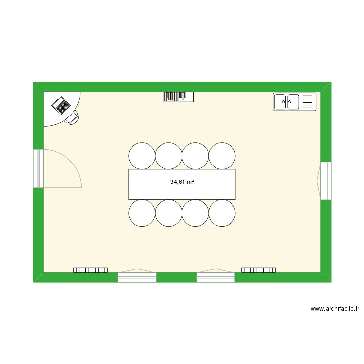 salle de formation. Plan de 1 pièce et 35 m2