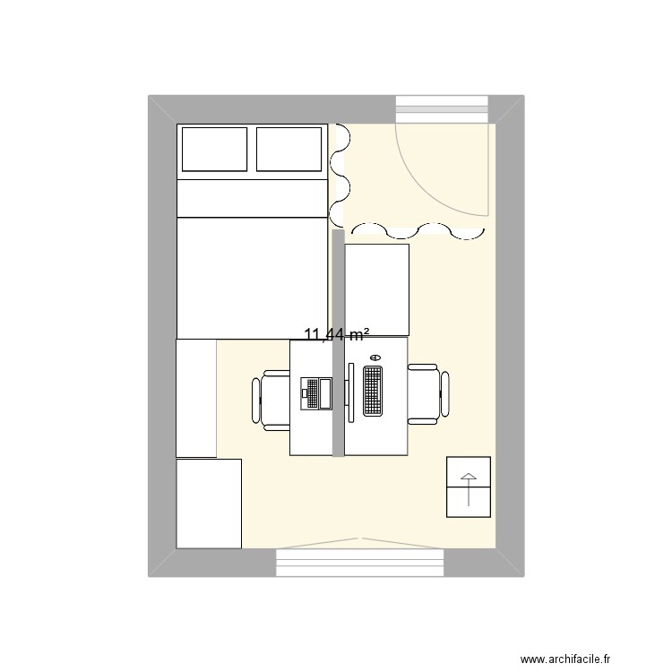 Chambre nath, mat - vue en bas. Plan de 1 pièce et 11 m2