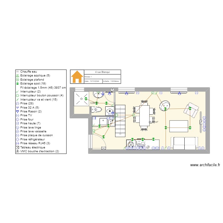 Blanqui 04 - Plan Electrique. Plan de 5 pièces et 55 m2