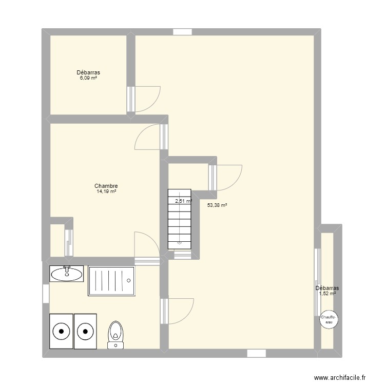 sous sol réel. Plan de 5 pièces et 78 m2