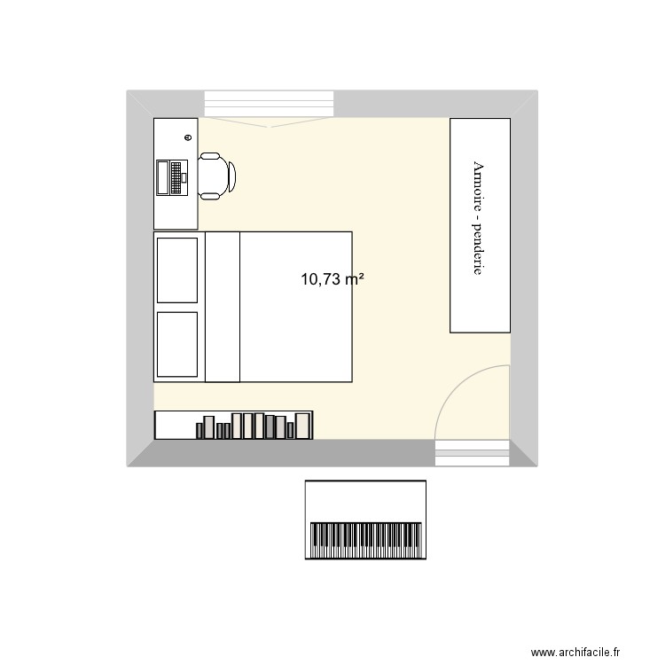 Chambre Anaelle sans batterie . Plan de 1 pièce et 11 m2